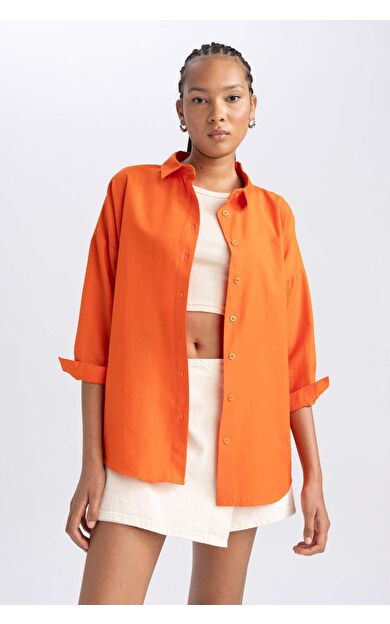 DeFacto Oversize Fit Gömlek Yaka Poplin Uzun Kollu Tunik B0659AXNSOG40