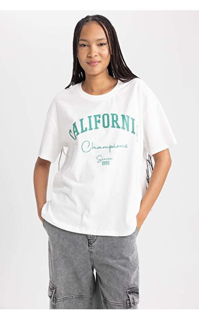 DeFacto Oversize Geniş Kalıp Bisiklet Yaka Kısa Kollu Tişört B0661AXNSER105