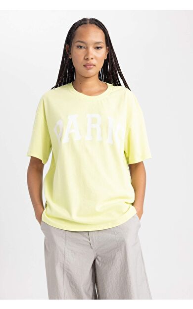 DeFacto Oversize Geniş Kalıp Bisiklet Yaka Kısa Kollu Tişört B0661AXNSGN448