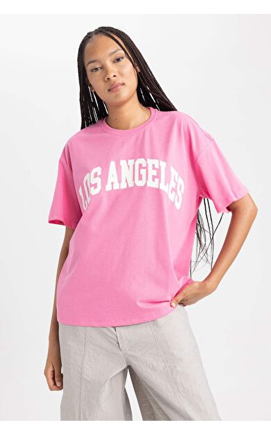 DeFacto Oversize Geniş Kalıp Bisiklet Yaka Kısa Kollu Tişört B0661AXNSPN620