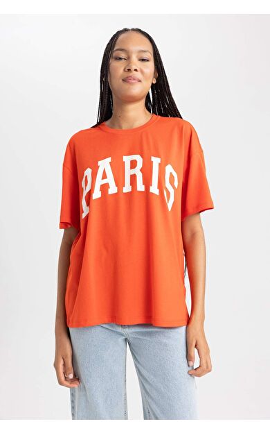 DeFacto Oversize Geniş Kalıp Bisiklet Yaka Kısa Kollu Tişört B0661AXNSRD56