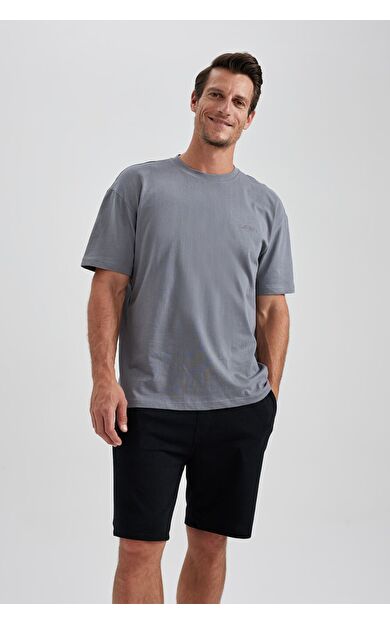 DeFacto Oversize Geniş Kalıp Bisiklet Yaka Tişört B0662AXNSGR211