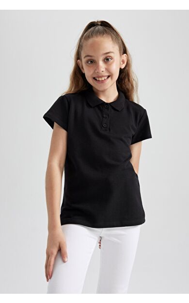 DeFacto Kız Çocuk Regular Fit Polo Yaka Pamuklu Kısa Kollu Polo Tişört