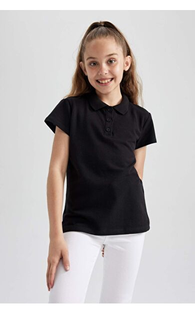 Kız Çocuk Regular Fit Polo Yaka Pamuklu Kısa Kollu Polo Tişört