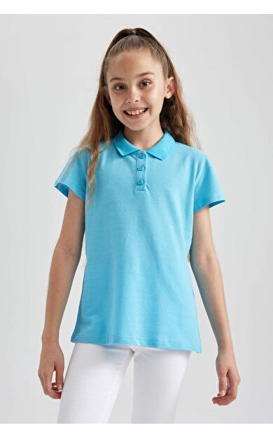 Kız Çocuk Pamuklu Kısa Kollu Basic Düz Polo Tişört B0671A8NSTR230