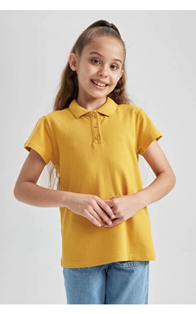 Kız Çocuk Pamuklu Kısa Kollu Basic Düz Polo Tişört B0671A8NSYL17