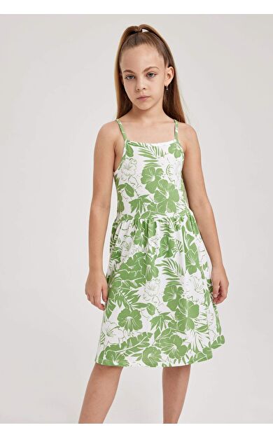 Kız Çocuk Desenli Pamuklu Elbise