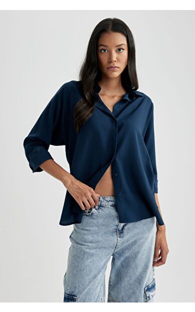 DeFacto Oversize Fit Gömlek Yaka Tensel Uzun Kollu Gömlek