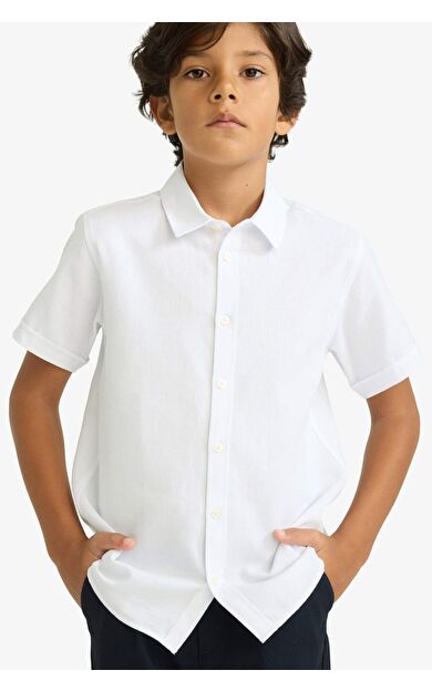 DeFacto Erkek Çocuk Okula Dönüş Regular Fit Polo Yaka Dokulu Kısa Kollu Gömlek