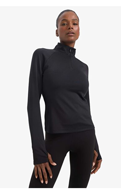 DeFactoFit Standart Fit Dik Yaka Fermuarlı İçi Yumuşak Tüylü Sporcu Uzun Kollu Tişört B0811AX25AUBK81