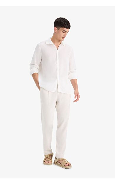 DeFacto Relax Fit Geniş Paça Keten Karışımlı Pantolon