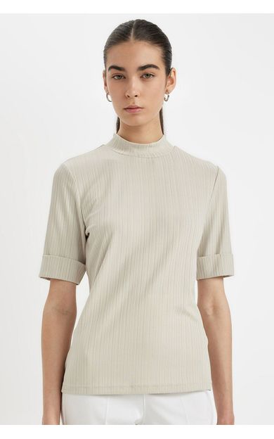 DeFacto Regular Fit Yarım Balıkçı Yaka Smart Fitilli Kaşkorse Kısa Kollu Tişört B1177AX24AUBG106