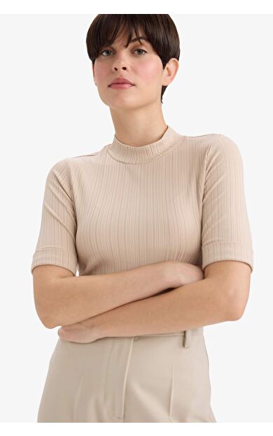 Regular Fit Yarım Balıkçı Yaka Fitilli Kaşkorse Kısa Kollu Tişört B1177AX25AUBG115