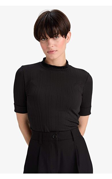 Regular Fit Yarım Balıkçı Yaka Fitilli Kaşkorse Kısa Kollu Tişört B1177AX25AUBK81