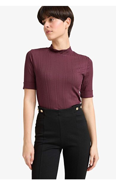 Regular Fit Yarım Balıkçı Yaka Fitilli Kaşkorse Kısa Kollu Tişört B1177AX25AUBR86