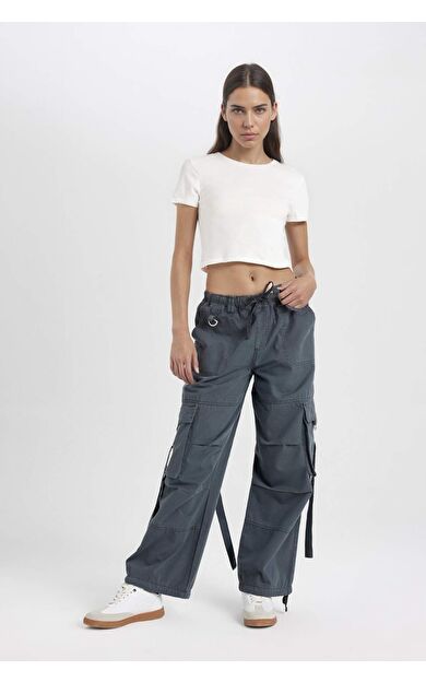 DeFacto Coool Wide Leg Kargo Normal Bel Gabardin Pantolon B1205AX24AUAR138