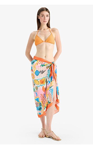 DeFacto Regular Fit Desenli Saten Plaj Eteği-Fall in Love B1443AX25HSOG340