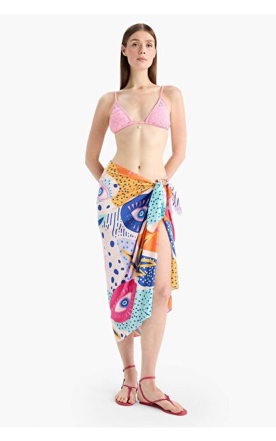 Regular Fit Desenli Saten Plaj Eteği-Fall in Love B1443AX25HSPN149