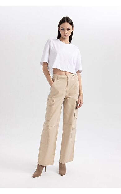 DeFacto DeFactoFit Coool Straight Fit Kargo Gabardin Pantolon B1450AX23AUBG159