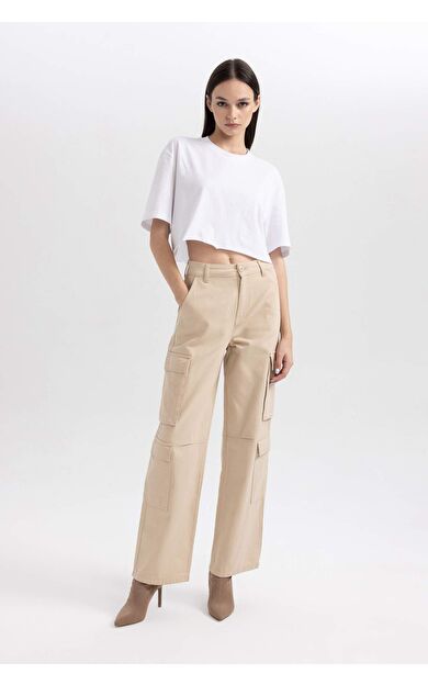 DeFacto DeFactoFit Coool Straight Fit Kargo Gabardin Pantolon B1450AX23AUBG159