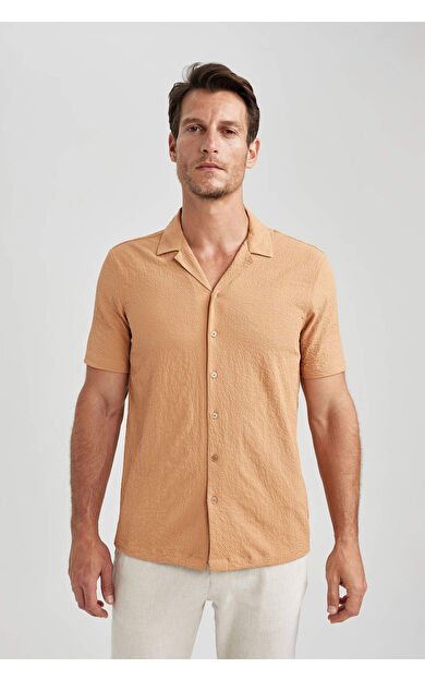 DeFacto Modern Fit Polo Yaka Krinkıl Kısa Kollu Gömlek
