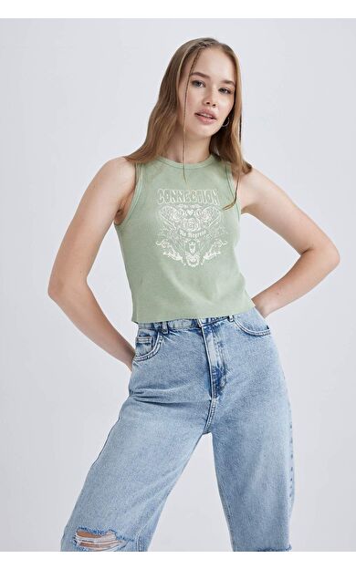 DeFacto DeFactoFit Coool Fitted Baskılı Fitilli Kaşkorse Atlet B1748AX23HSGN1207