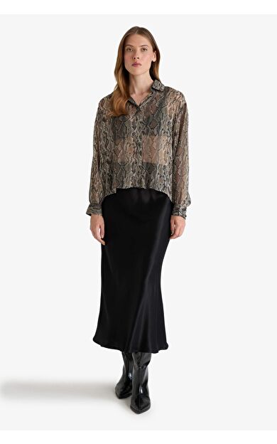 A Kesim Normal Bel Saten Midi Etek B1867AX25AUBK27