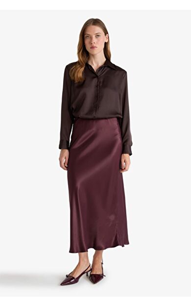 A Kesim Normal Bel Saten Midi Etek B1867AX25AUBR234