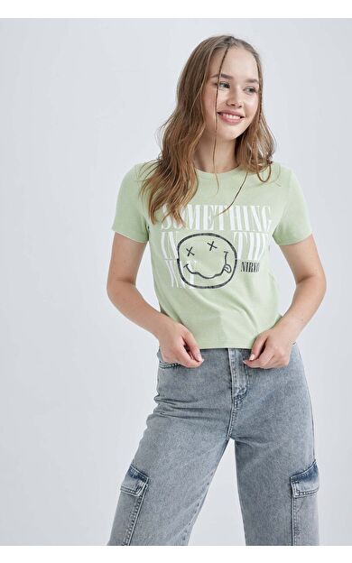 DeFacto DeFactoFit Coool Nirvana Fitted Baskılı Kısa Kollu Tişört