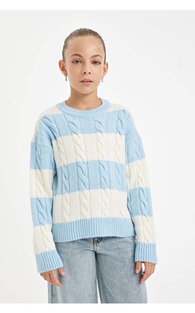 DeFacto Kız Çocuk Regular Fit Bisiklet Yaka Kazak B1925A824AUBE300