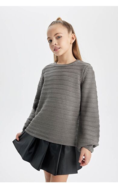 DeFacto Kız Çocuk Regular Fit Bisiklet Yaka Kazak B1926A823WNNM36