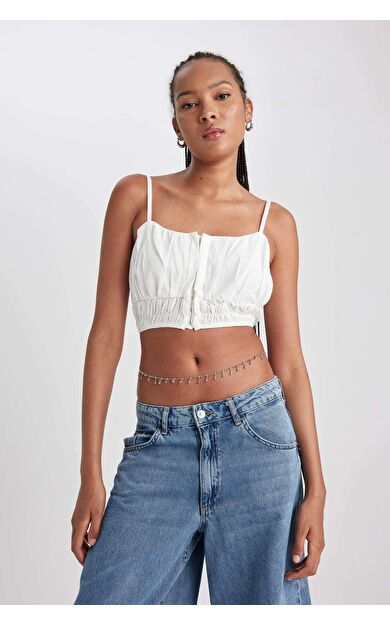 DeFacto V Yaka Askılı Crop Bluz