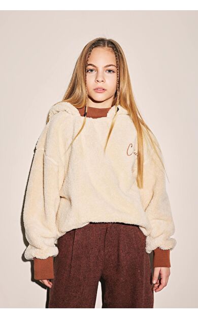 DeFacto Kız Çocuk Oversize Fit Kapüşonlu Pelüş Sweatshirt