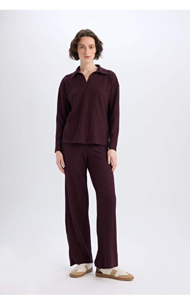 DeFacto Wide Leg Geniş Paça Eşofman Altı Normal Bel Fitilli Kaşkorse Kumaş Basic Düz