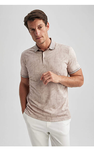 DeFacto Slim Fit Polo Yaka Floral Kısa Kollu Tişört