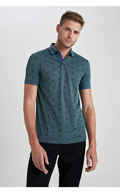 DeFacto Slim Fit Polo Yaka Baskılı Kısa Kollu Tişört