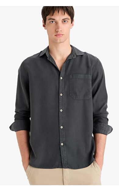 DeFacto Regular Fit Basic Düz Tensel Uzun Kollu Gömlek