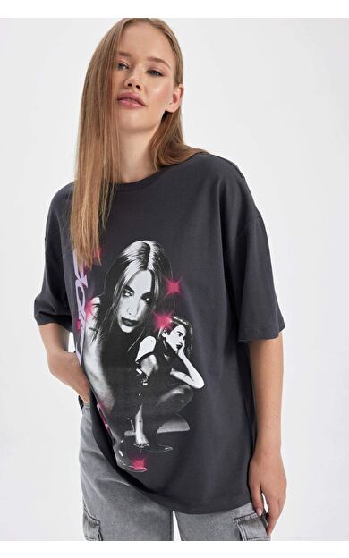 DeFacto DeFactoFit Coool Dua Lipa Oversize Fit Baskılı Kısa Kollu Tişört B2970AX23HSAR141