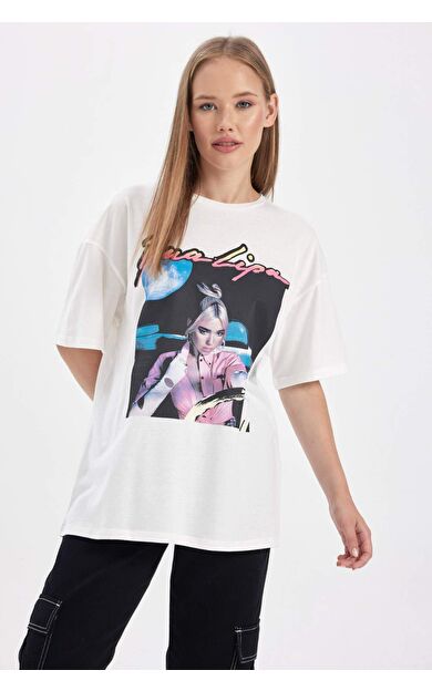 DeFacto DeFactoFit Coool Dua Lipa Oversize Fit Baskılı Kısa Kollu Tişört B2972AX23HSWT32