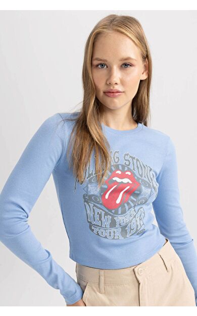 DeFacto DeFactoFit Coool Rolling Stones Fitted Uzun Kollu Tişört
