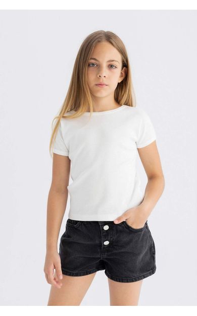 DeFacto DeFactoFit Kız Çocuk Slim Fit Bisiklet Yaka Basic Fitilli Kaşkorse Kısa Kollu Tişört B3053A824SMWT16