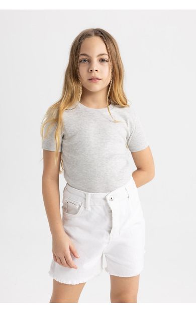 DeFacto Kız Çocuk Slim Fit Ribana Kısa Kollu Tişört B3054A824SMGR379
