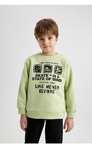 DeFacto Erkek Çocuk Bisiklet Yaka Baskılı Kalın Sweatshirt