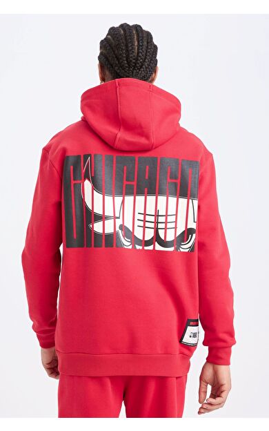 DeFacto DeFactoFit NBA Chicago Bulls Standart Fit Kapüşonlu Sirt Baskılı Kalın Sweatshirt