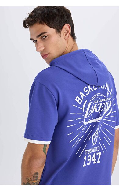 DeFactoFit NBA Los Angeles Lakers Oversize Geniş Kalıp Kapüşonlu Kısa Kollu Tişört