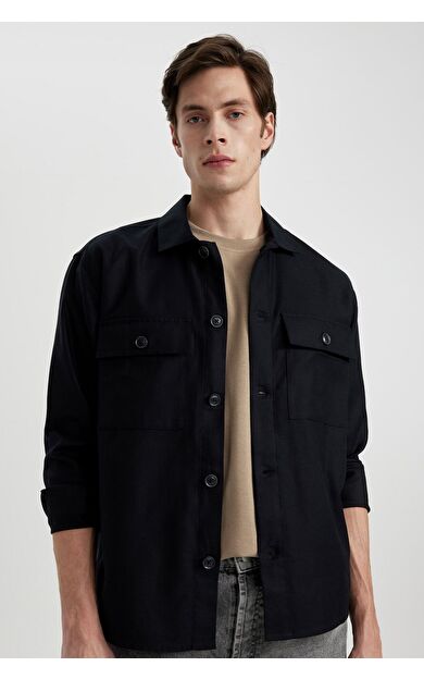 DeFacto Relax Fit Polo Yaka Gömlek Ceket B3903AX24SPBK81