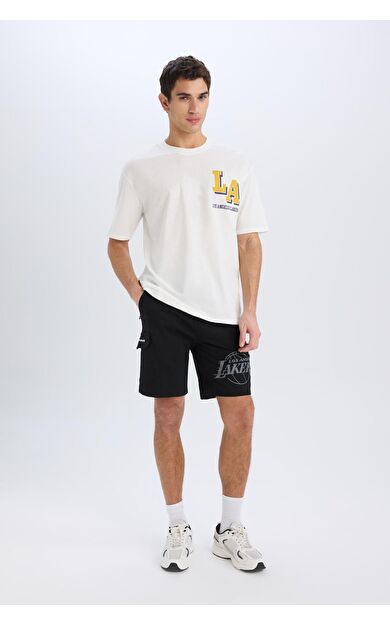 DeFacto DeFactoFit NBA Los Angeles Lakers Standart Fit Kısa Paça Şort B3920AX25SPBK81