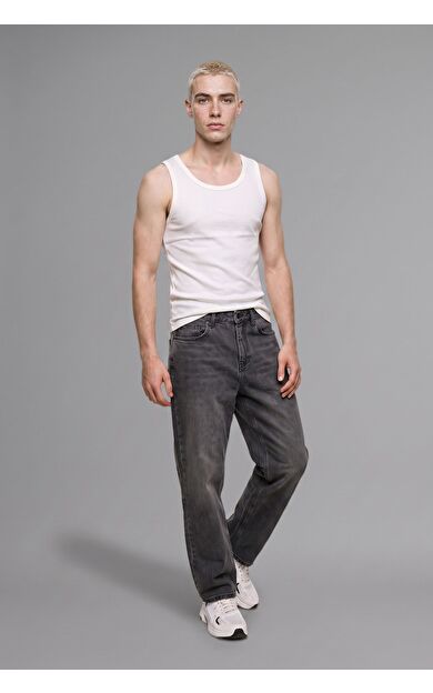 DeFacto Baggy Fıt Geniş Paça Jean Yıkamalı Pantolon Gri B3925AX26AUNM55