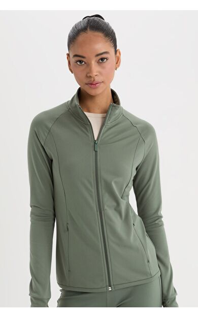 DeFacto DeFactoFit Fitted Dik Yaka Çift Cepli Fermuarlı Spor Hırka B3985AX25SPKH458