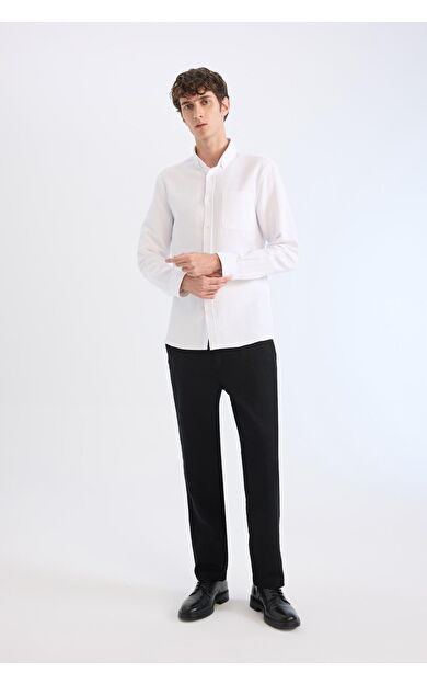 DeFacto Yazlık Jogger Pantolon Regular Fit Normal Kesim Keten Görünümlü Düz Paça Pamuklu Cepli B4138AX25SPBK81